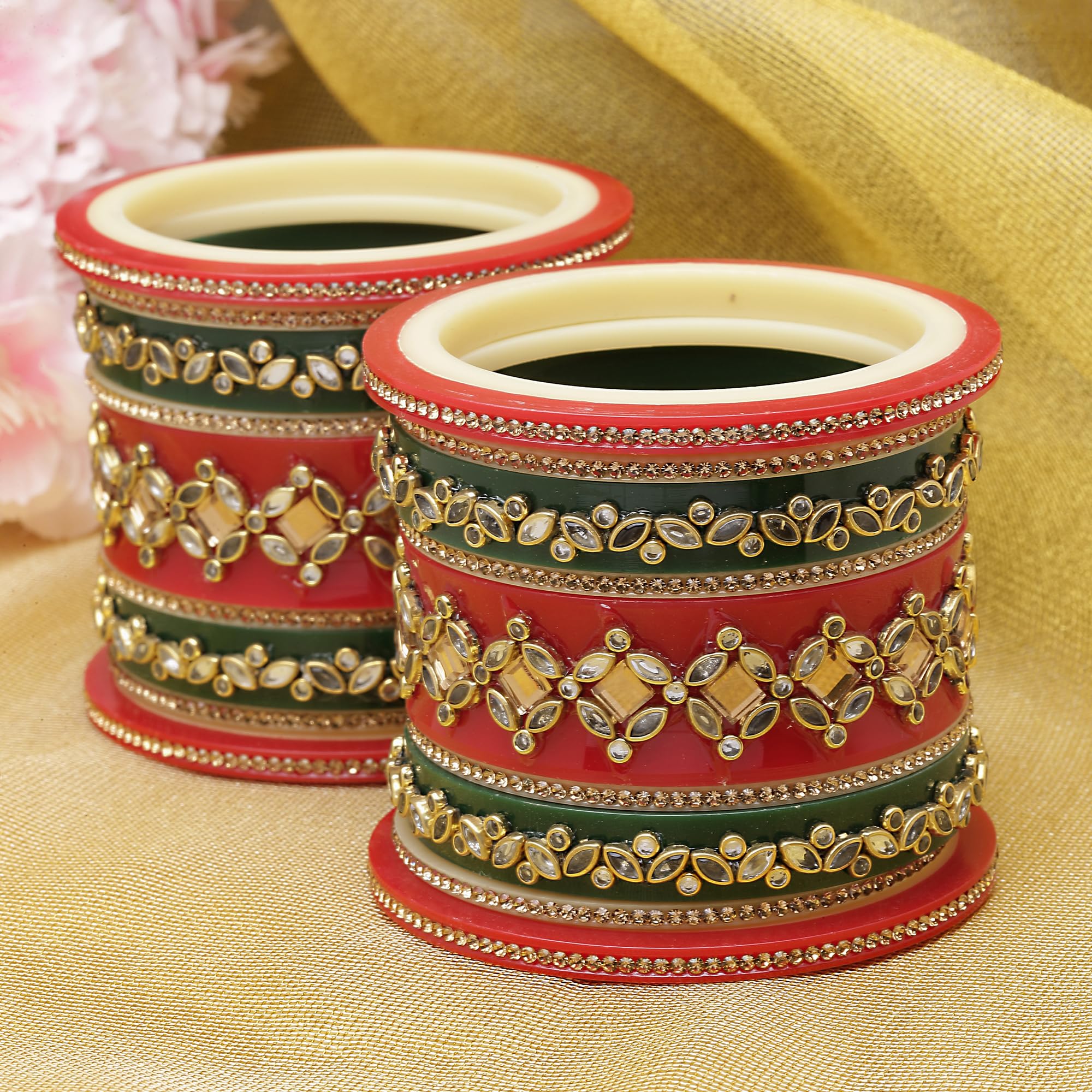 Gold-Plated Champagne Pearl Bangles Set